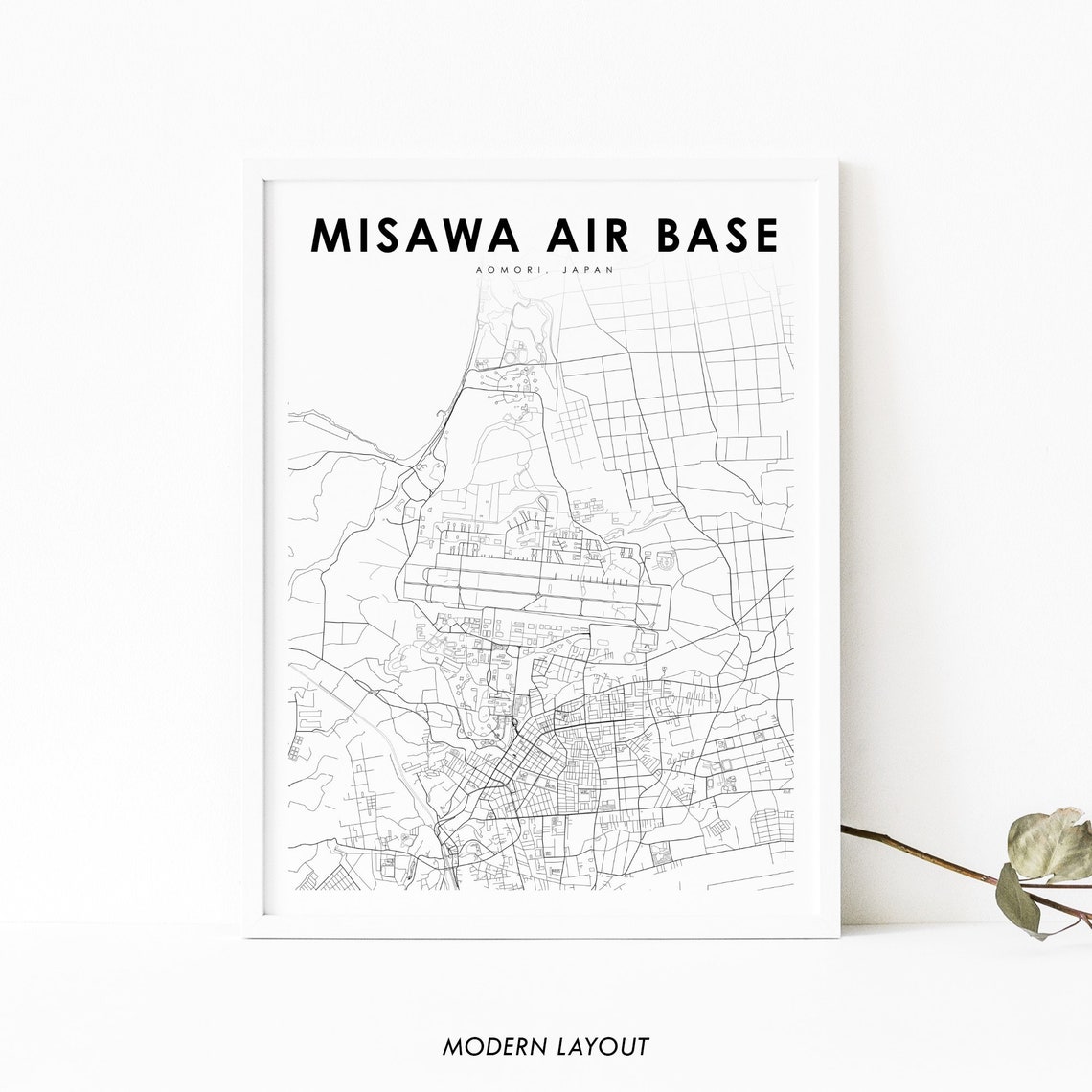 Misawa Air Base Aomori Japan Street Map Black White Gift Poster