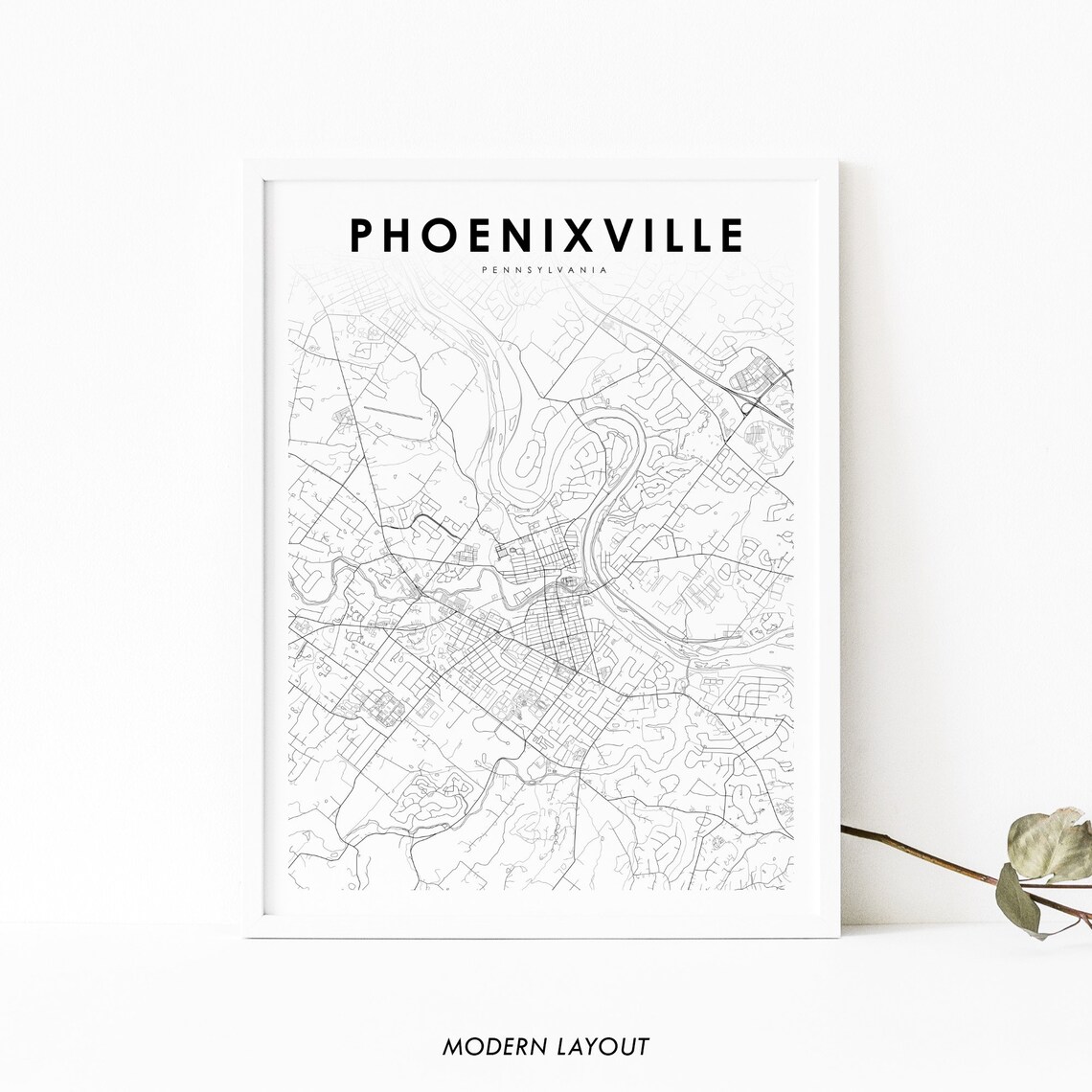 Phoenixville PA Map Print, Pennsylvania Street Map Art