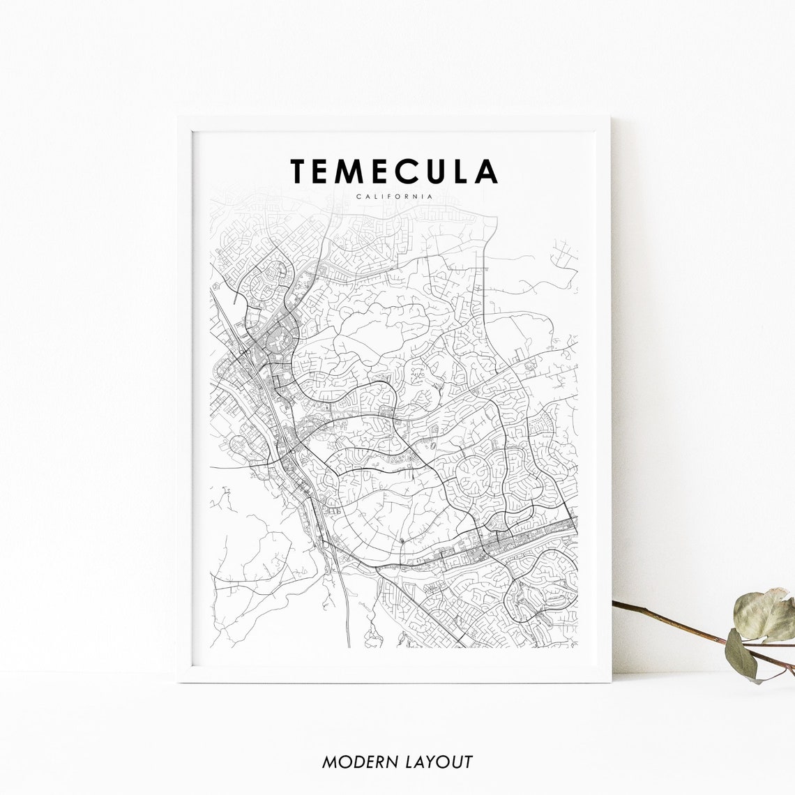 Temecula California Minimalist Black and White City Street Map Poster