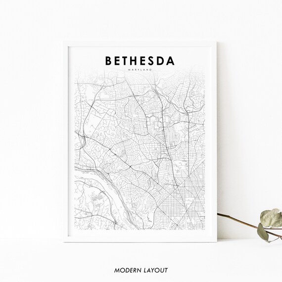 Bethesda Md Map Print Maryland Usa Art Poster Montgomery City Road Street Nursery Room Wall Office Decor