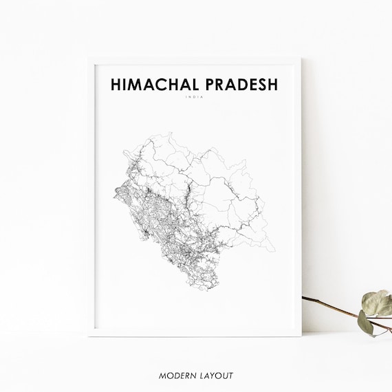 Himachal Pradesh India Road Map Minimalist White Design Wall Art