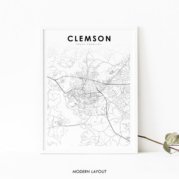 Clemson SC Map Print, South Carolina Travel Poster