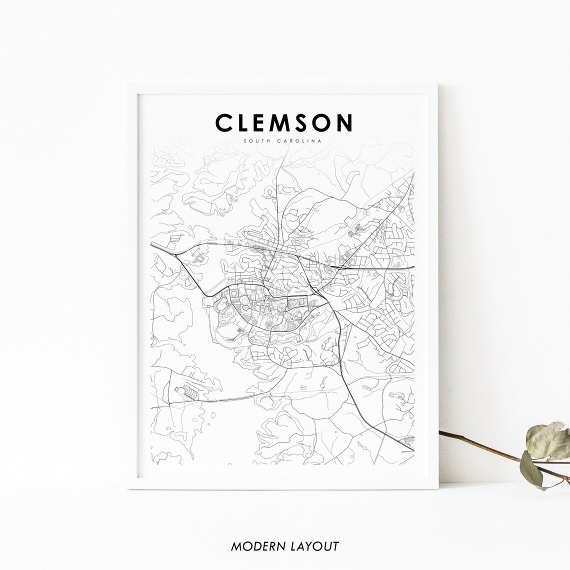 Clemson SC Map Print, South Carolina Travel Poster
