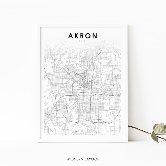 Akron Ohio Modern City Street Map Minimalist Black And White Poster