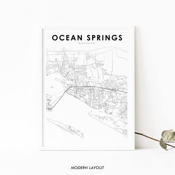 Ocean Springs Mississippi City Street Map Minimalist Black and White Art Poster