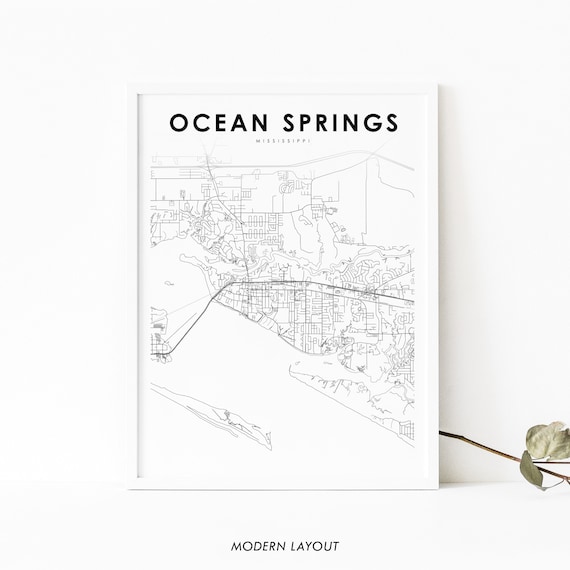 Ocean Springs Ms Map Print Mississippi Usa Art Poster City Street Road Nursery Room Wall Office Decor