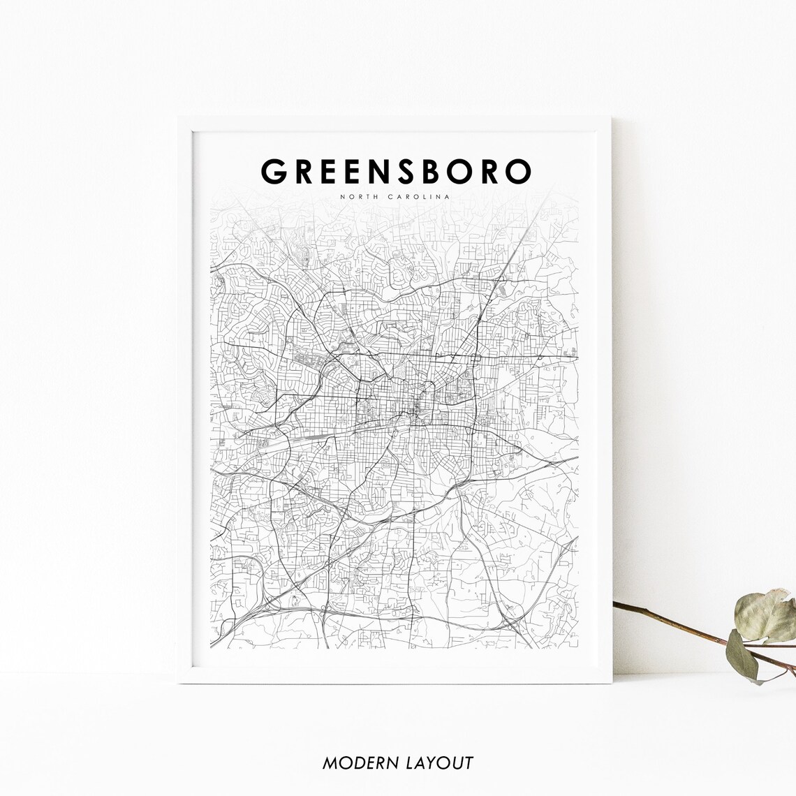 Greensboro NC Map Print, North Carolina City Poster