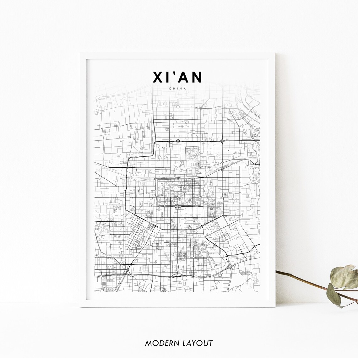 Xian China Map Print, Shaanxi City Street