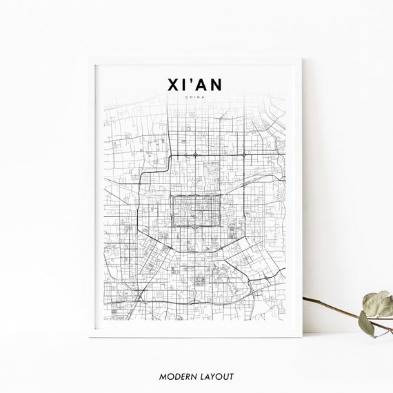 Xian China Map Print, Shaanxi City Street