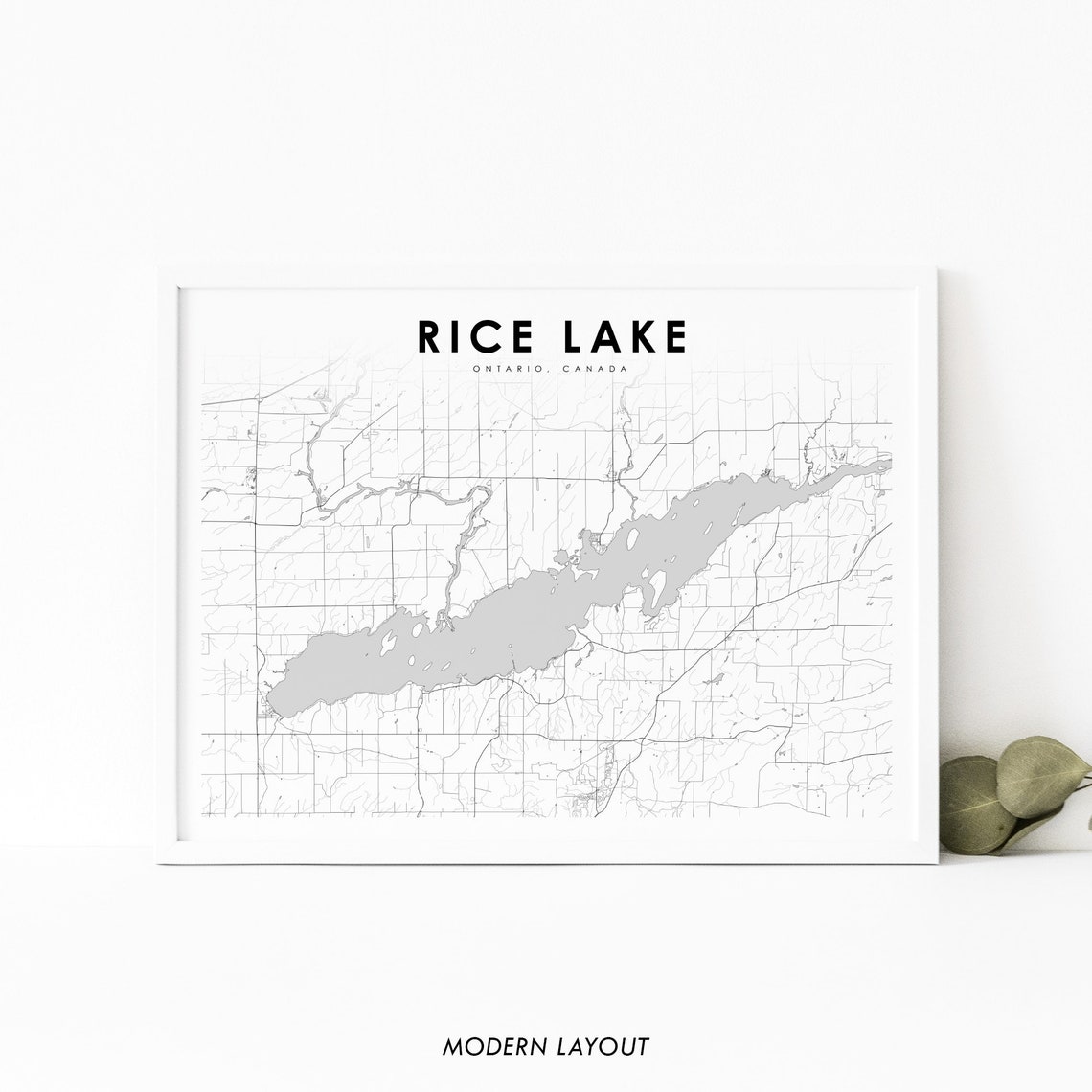 Rice Lake Ontario Canada Minimalist Modern Street Map Poster