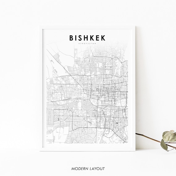 Bishkek Kyrgyzstan Map Print Art Poster Pishpek Frunze City Street Nursery Room Wall Office Decor