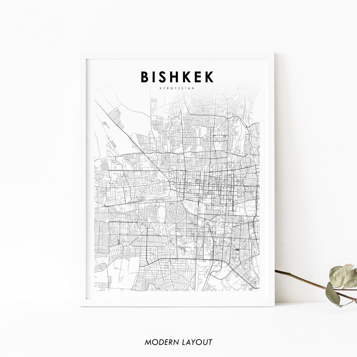 Bishkek Kyrgyzstan Minimalist Modern City Street Map Art Poster