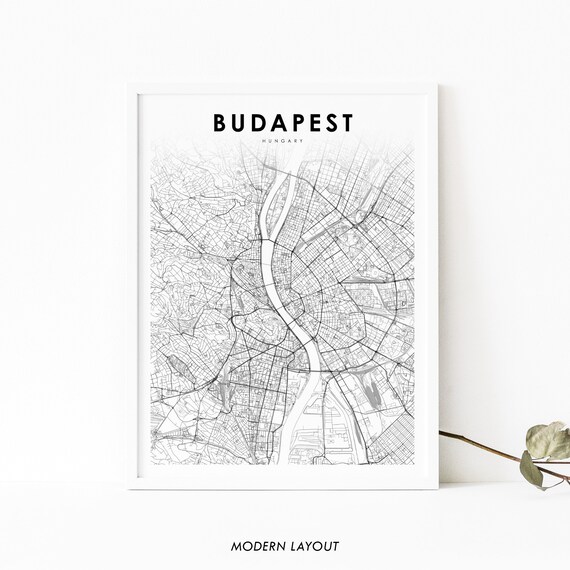 Downtown Budapest Hungary Map Print Art Poster Magyarorszg City Street Road Nursery Room Wall Office Decor