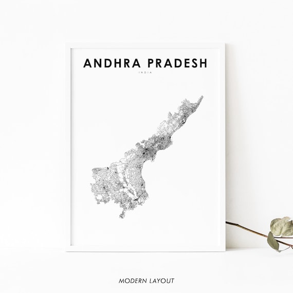 Andhra Pradesh India Minimalist Black White Road Map Wall Art