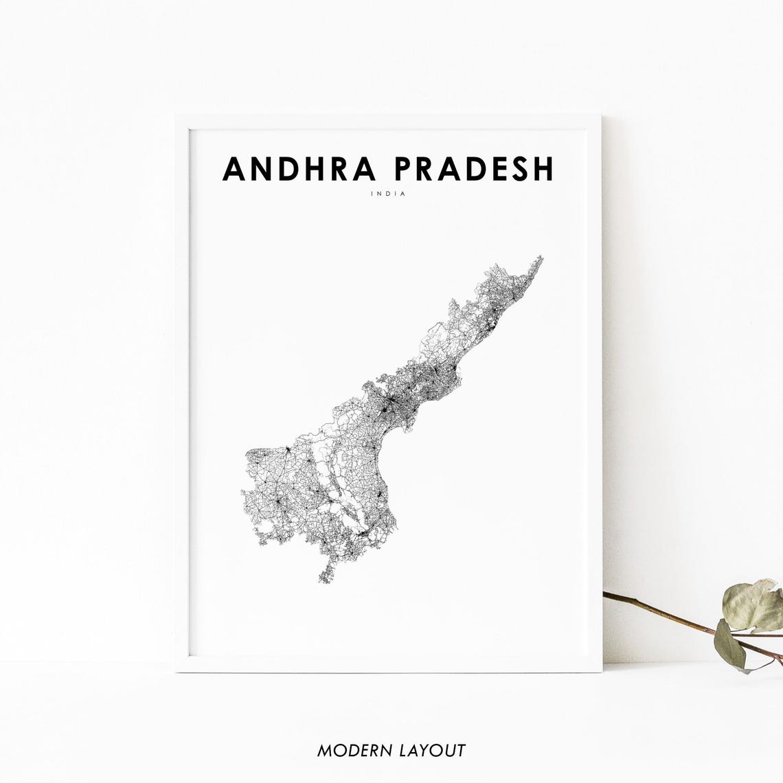 Andhra Pradesh India Minimalist Black White Road Map Wall Art