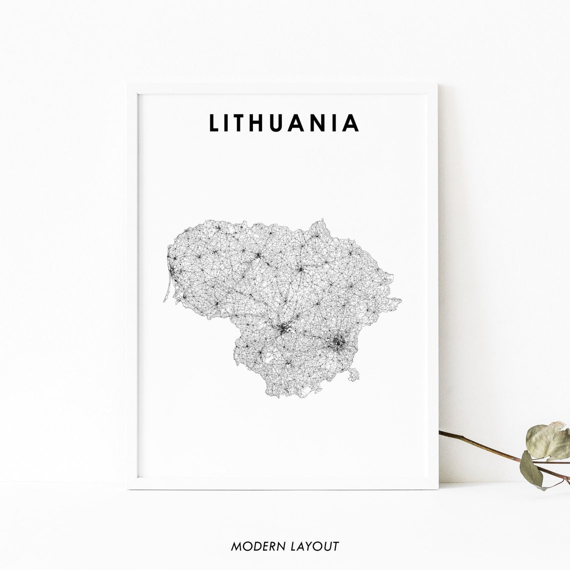 Lithuania Country Road Map Minimalist Modern Travel Home Art Print