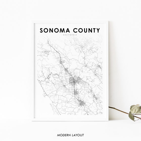 Sonoma County CA Map Print, Nursery Room Decor