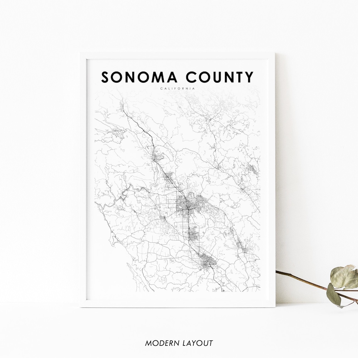 Sonoma County CA Map Print, Nursery Room Decor