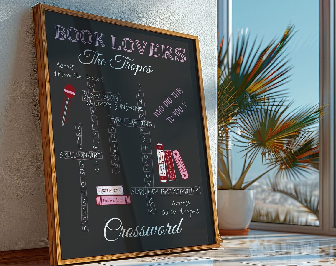 Book Lovers The Tropes Romance Crossword Game Bookish Poster
