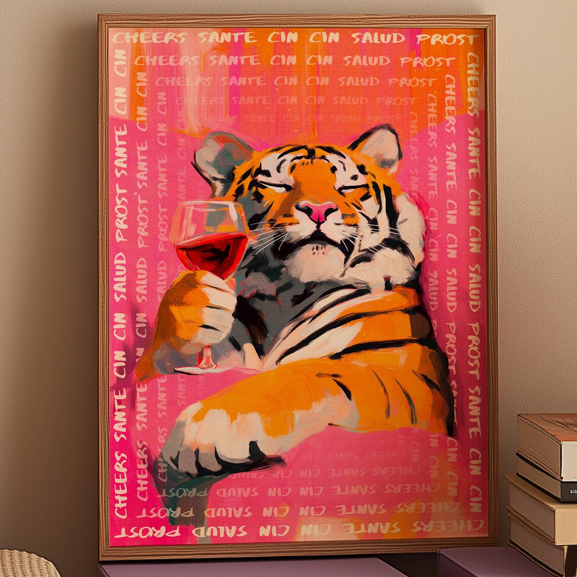 Drinking Tiger Art Print Quirky Bar Wall Decor