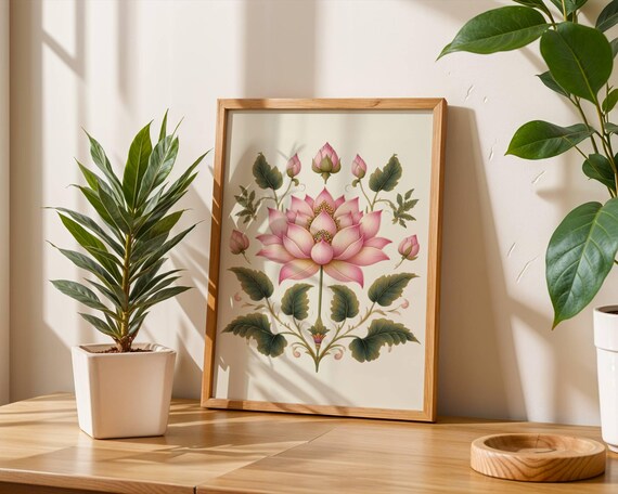 Pichwai Painting Wall Art Flower Print Meditation Room Decor Prayer Traditional Zen Home Yoga Studio Gift