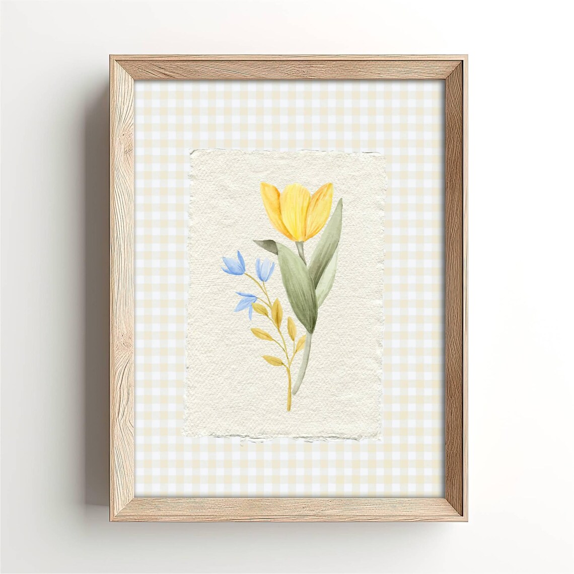 Vintage Tulip Illustration Print Abstract Painting Botanical Trendy Decor Cornflower Yellow Wall Art