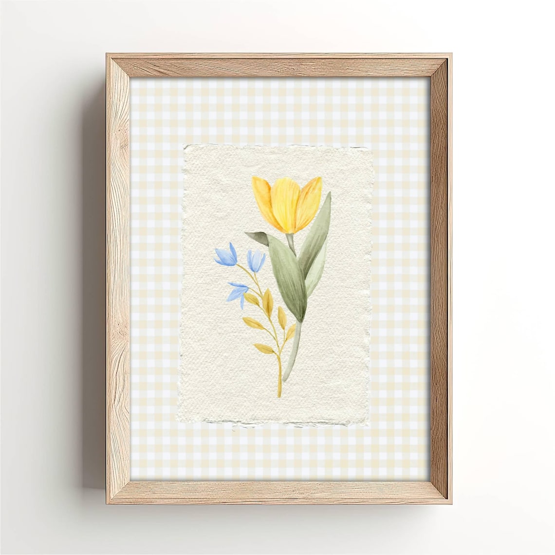 Yellow Tulip Watercolor Botanical Cornflower Blue Floral Wall Print