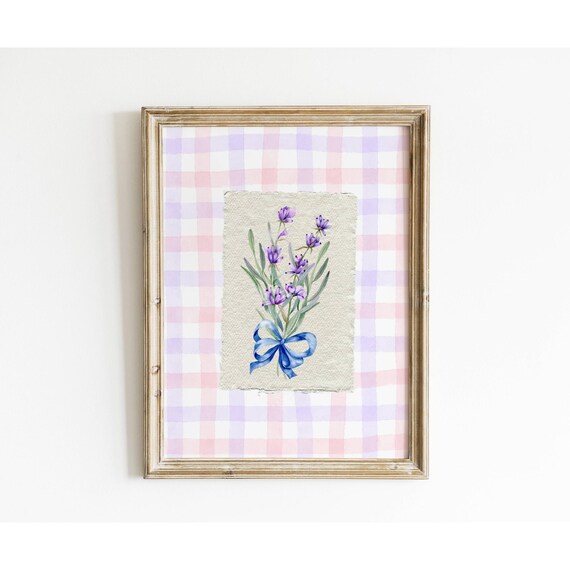 Lavender Floral Illustration Print Abstract Flower Art Painting Botanical Trendy Decor Cornflower Purple Wall