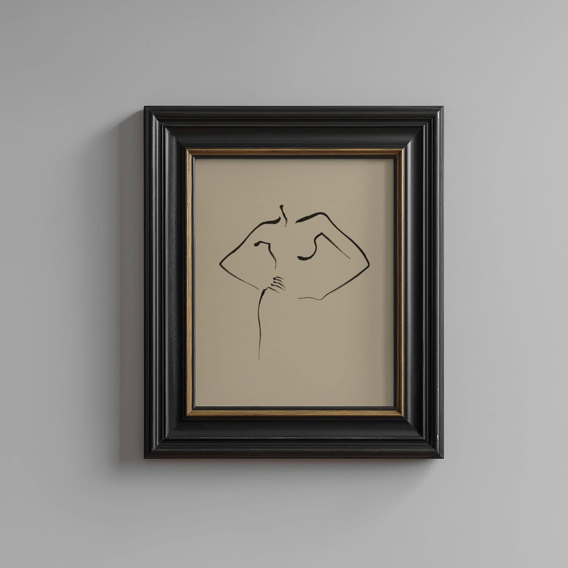 Minimalist Female Torso One Line Drawing Black Frame Modern Wall Art