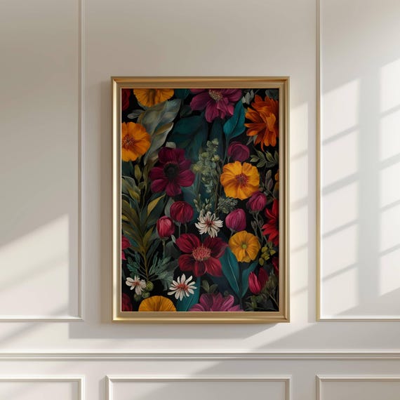 Moody Floral Print Botanical Colourful Poster Textured Flower Painting Abstract Pink Wall Art Gift For Her Cute Girly Apartment Decor