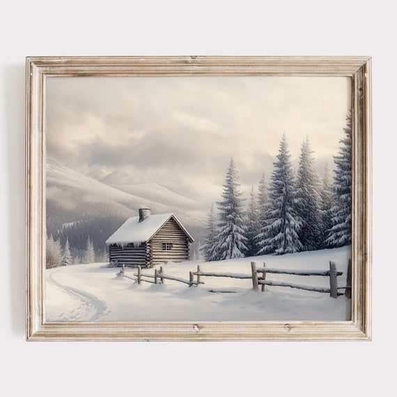 Countryside Frame Art Snowy French Country Decor Moody Neutral Winter Wall Art Vintage Winter Farmhouse Christmas Decor For Home