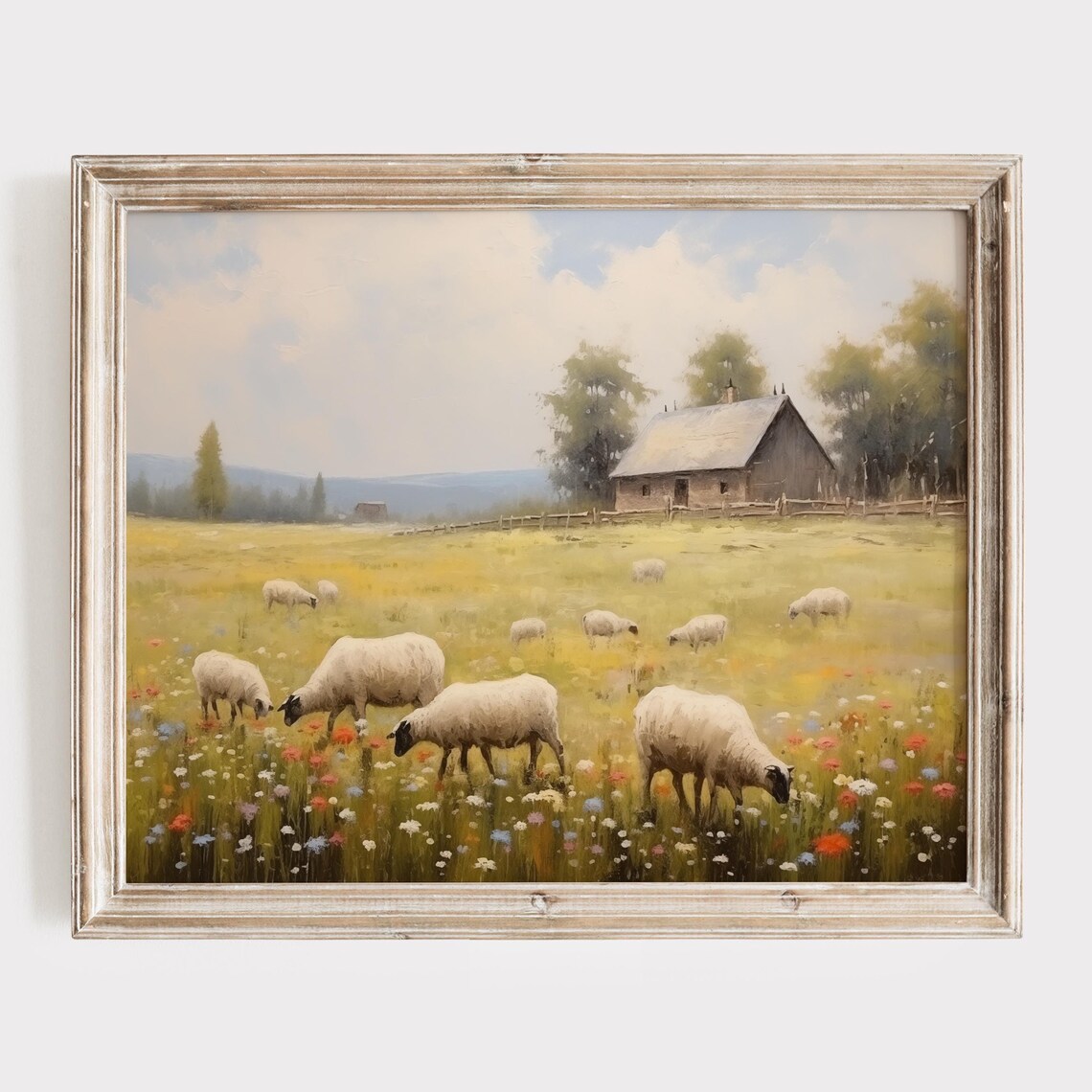 Sheep Grazing In A Wildflower Meadow Beside A Country Barn Poster - Image 4