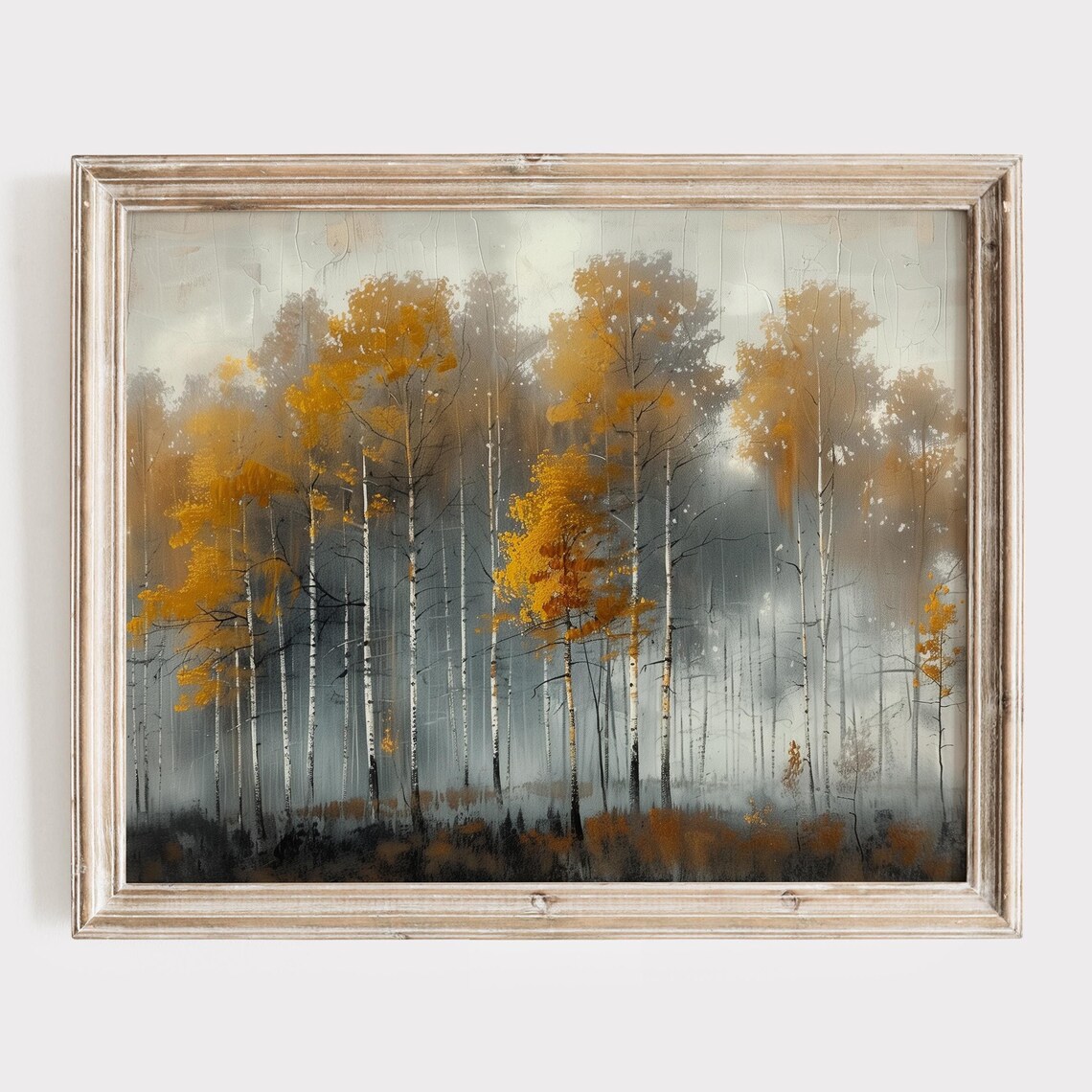 Golden Birch Trees In A Misty Autumn Forest Landscape Poster