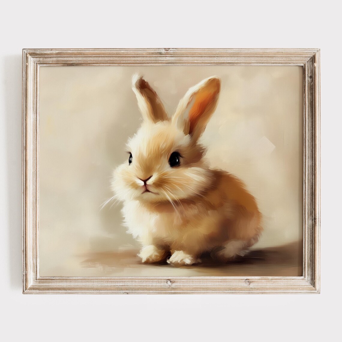 Fluffy Golden Bunny Portrait On A Soft Neutral Beige Background Poster