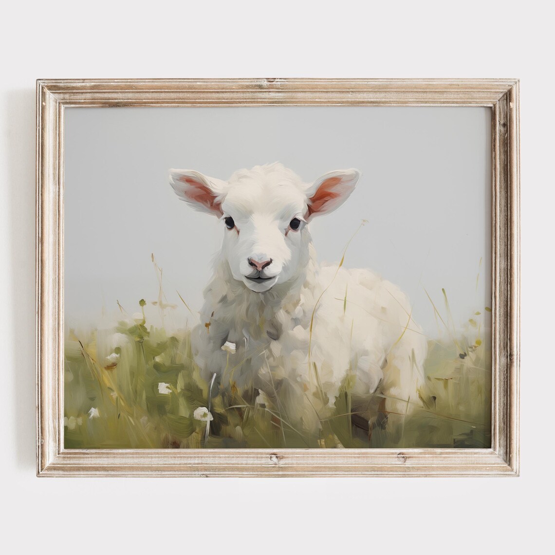 Cute White Baby Lamb in Meadow Soft Watercolor Nursery Poster - Image 4