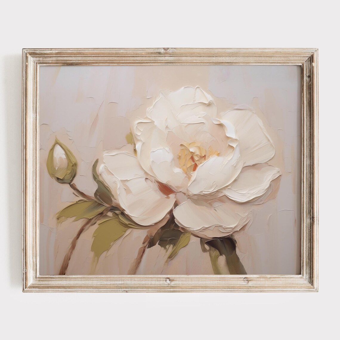White Peony Bloom and Bud in Soft Impasto Oil Painting Poster