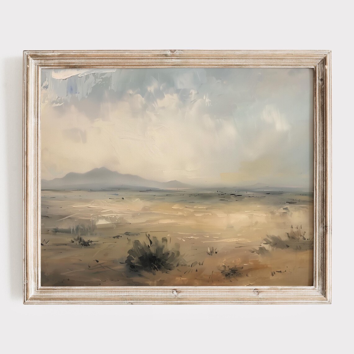 Misty Neutral Desert Plains with Distant Mountains Vintage Poster