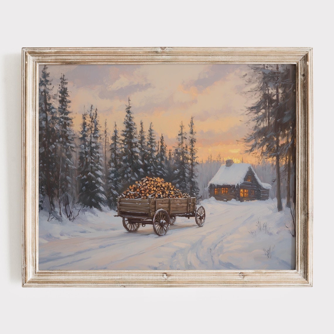 Countryside Frame Art Snowy French Farmhouse Print Moody Neutral Winter Wall Art Vintage Winter Farmhouse Christmas Decor For Home