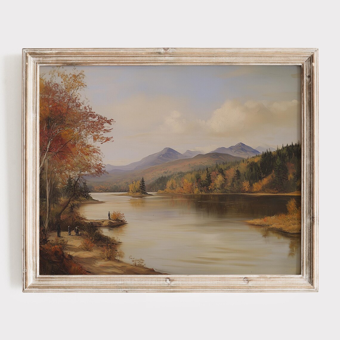 Autumn Lake With Mountain Views And Anglers On The Shore Poster