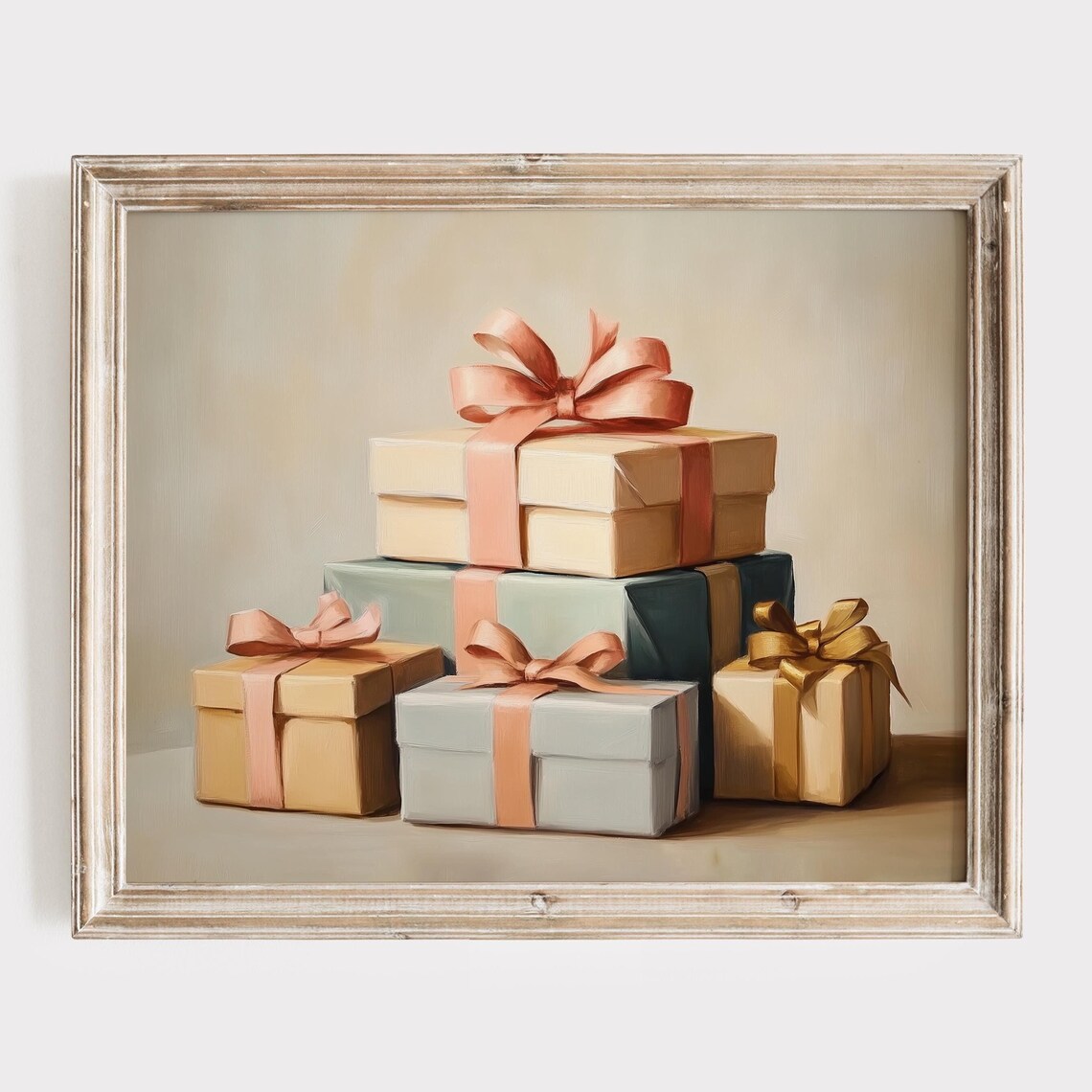 Stack Of Pastel Christmas Gift Boxes Tied With Satin Bows Poster