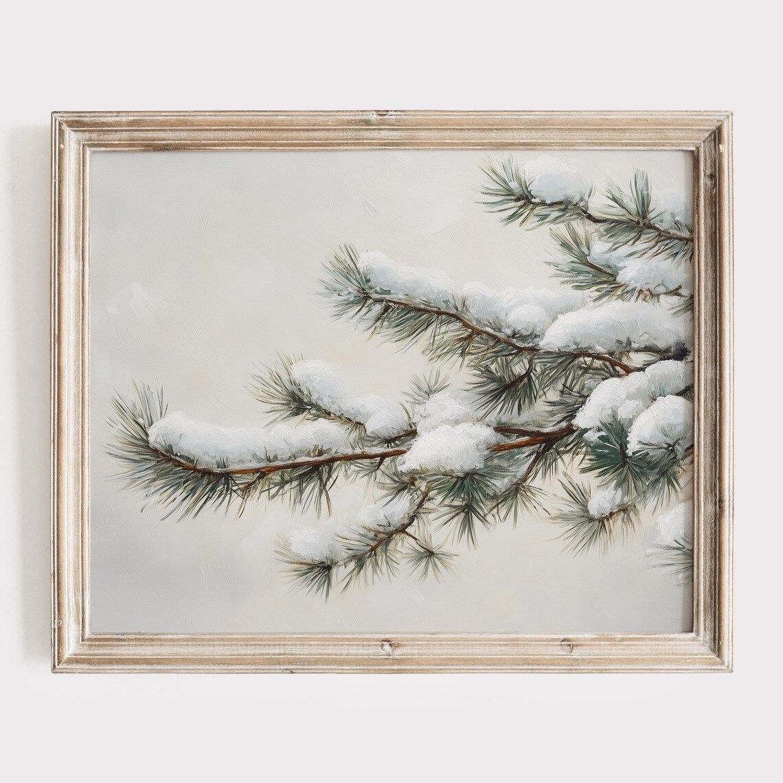 Snow Laden Pine Branches Closeup Minimal Winter Nature Poster