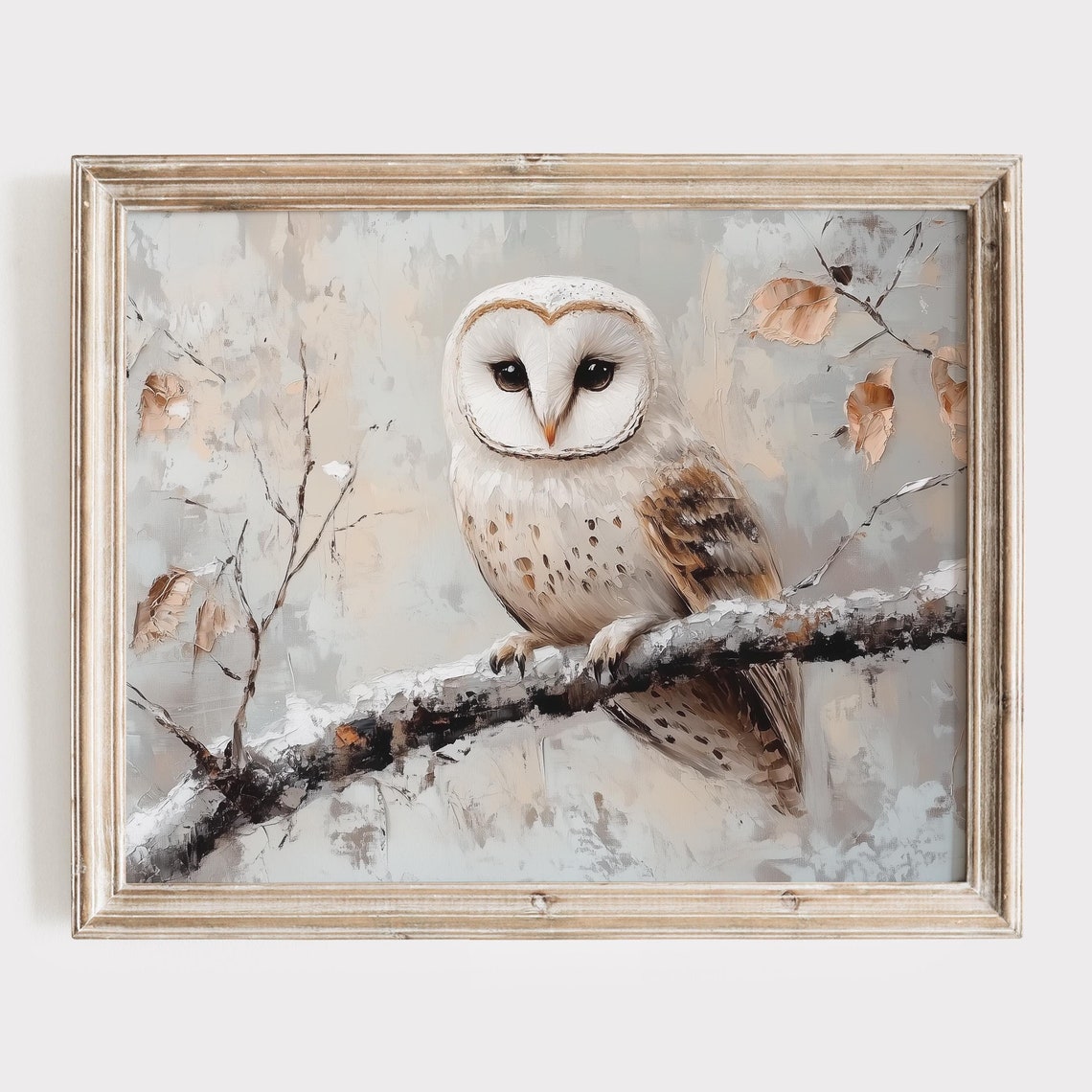 Vintage Farmhouse Christmas Print Owl In Winter Painting Antique Wall Art Rustic Winter Scene Country Christmas Vintage Owl Print
