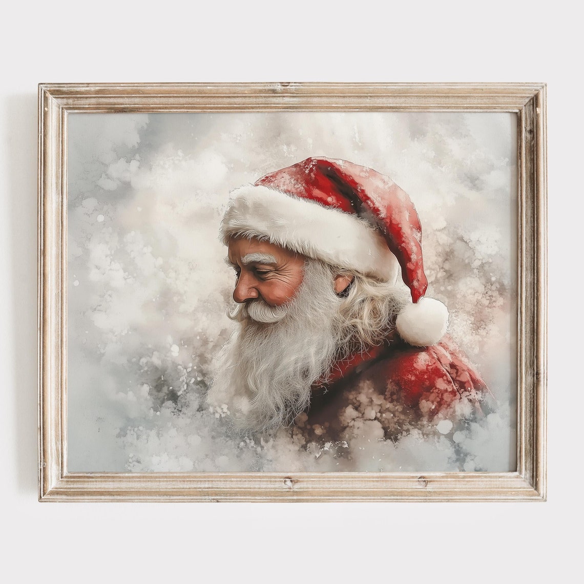Santa Claus Christmas Wall Art Vintage Winter Print Farmhouse Christmas Decor Xmas Wall Art Holiday Oil Painting Holiday Decor