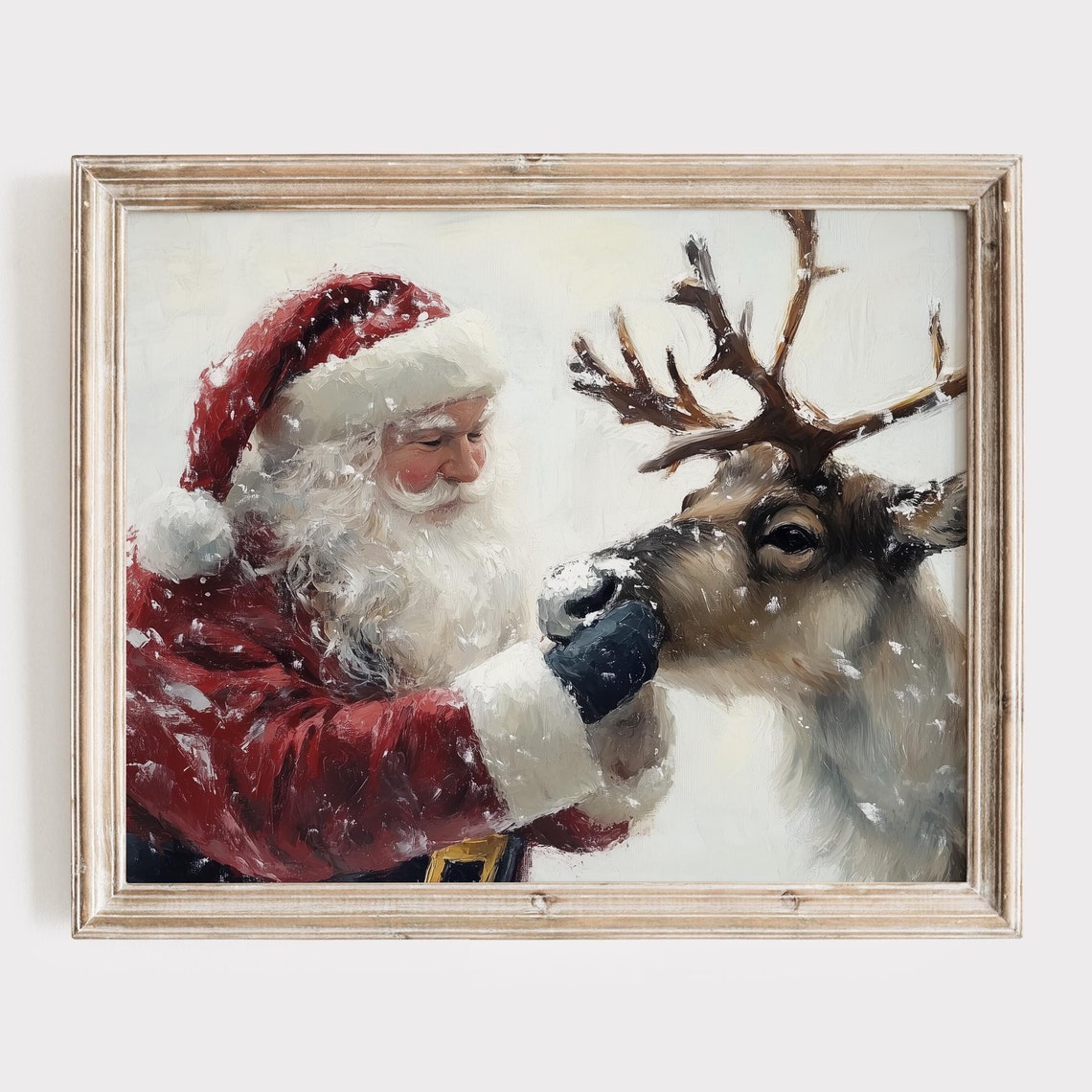 Santa Claus Christmas Wall Art Vintage Winter Print Farmhouse Christmas Decor Xmas Wall Art Holiday Oil Painting Holiday Prints
