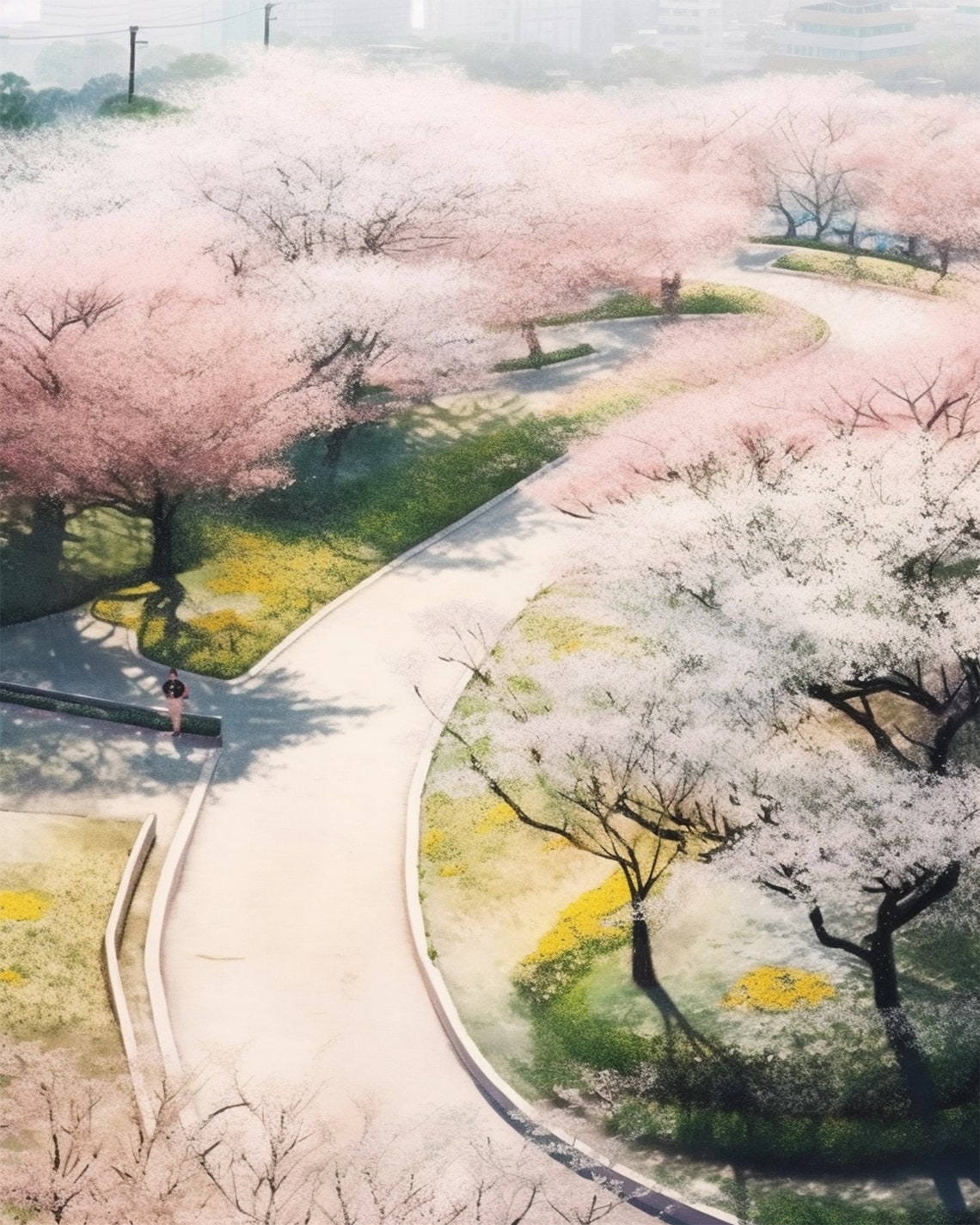 Aerial View Of Cherry Blossom Park With Winding Path Art Poster - Image 2