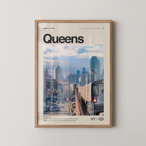 Queens New York Elevated Subway Skyline Vintage Travel Poster