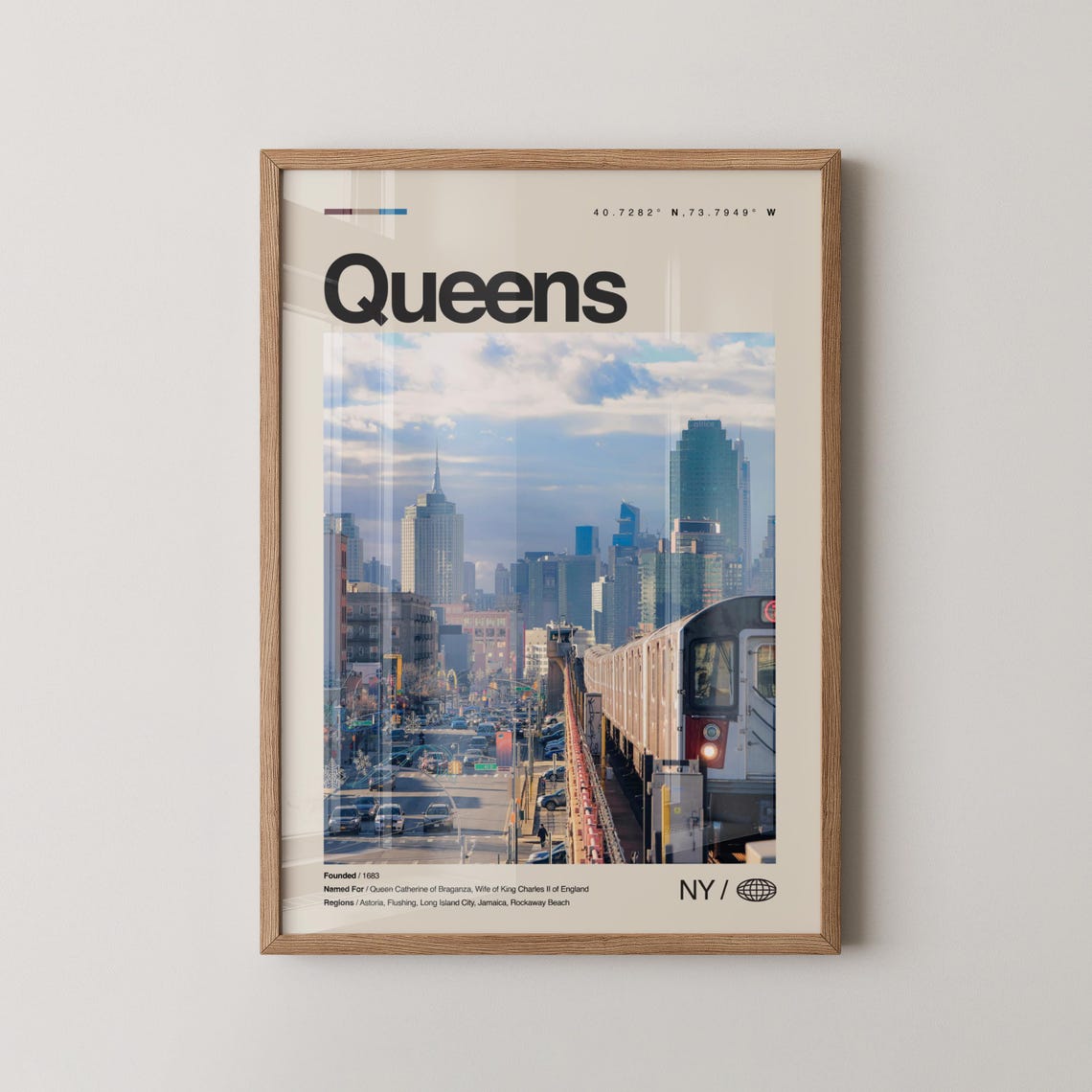 Queens New York Elevated Subway Skyline Vintage Travel Poster