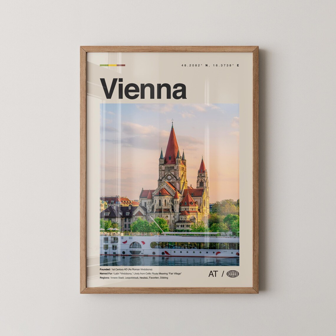 Vienna Modern Travel Poster St Francis Church Danube Sunset Photo