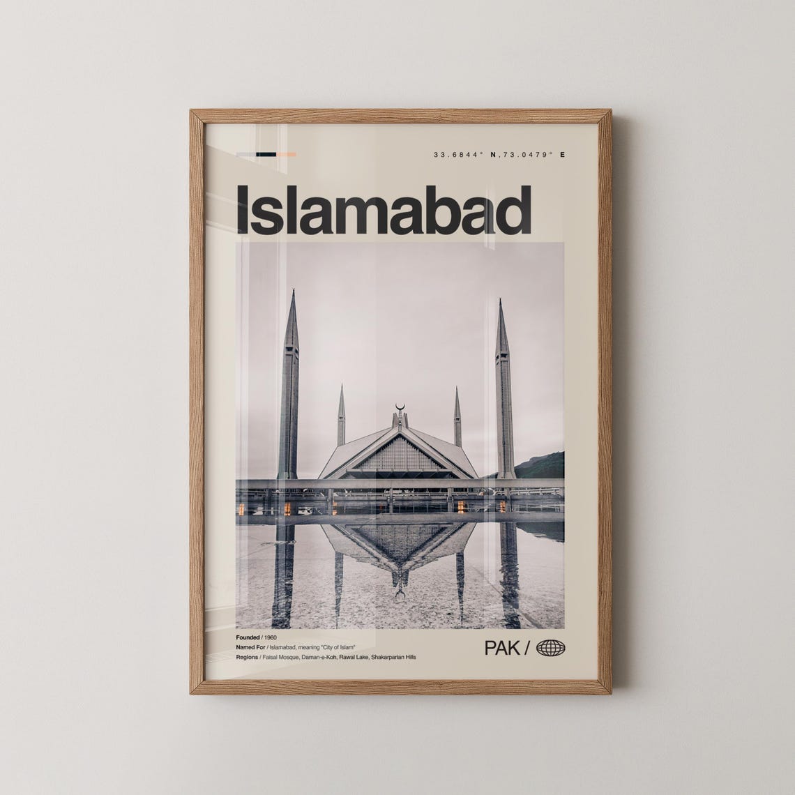 Islamabad Faisal Mosque Reflection Modern Pakistan Travel Poster