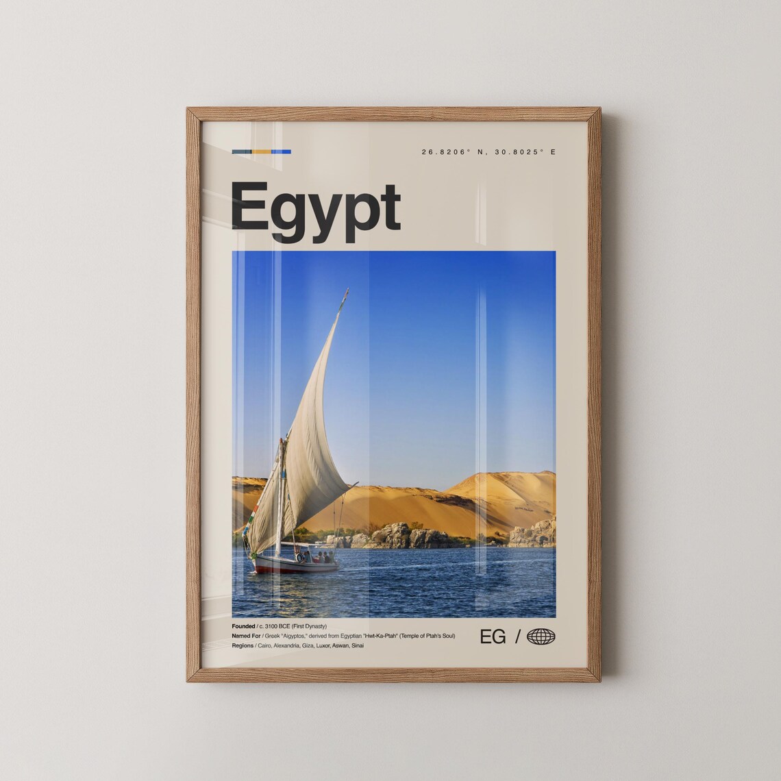 Egypt Nile Felucca Sailboat Desert Shore Minimalist Travel Poster